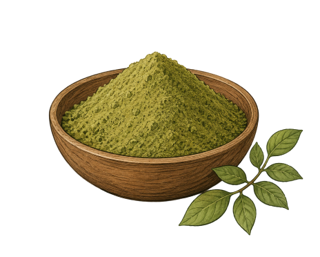 Sifted qasil powder in a wooden bowl