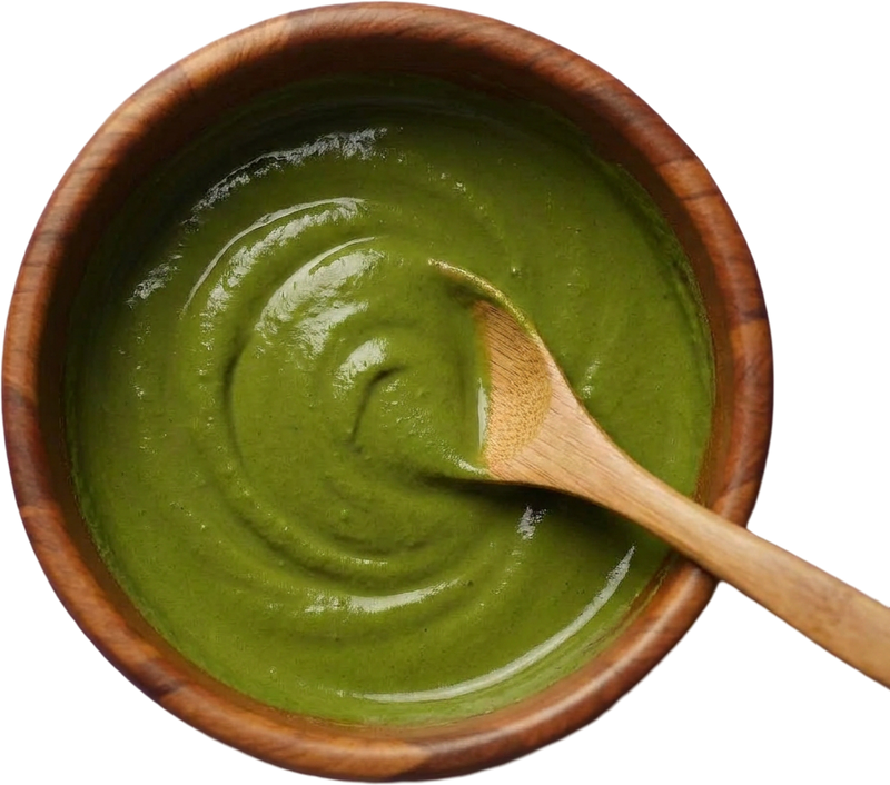 Qasil paste mixed in a wooden bowl