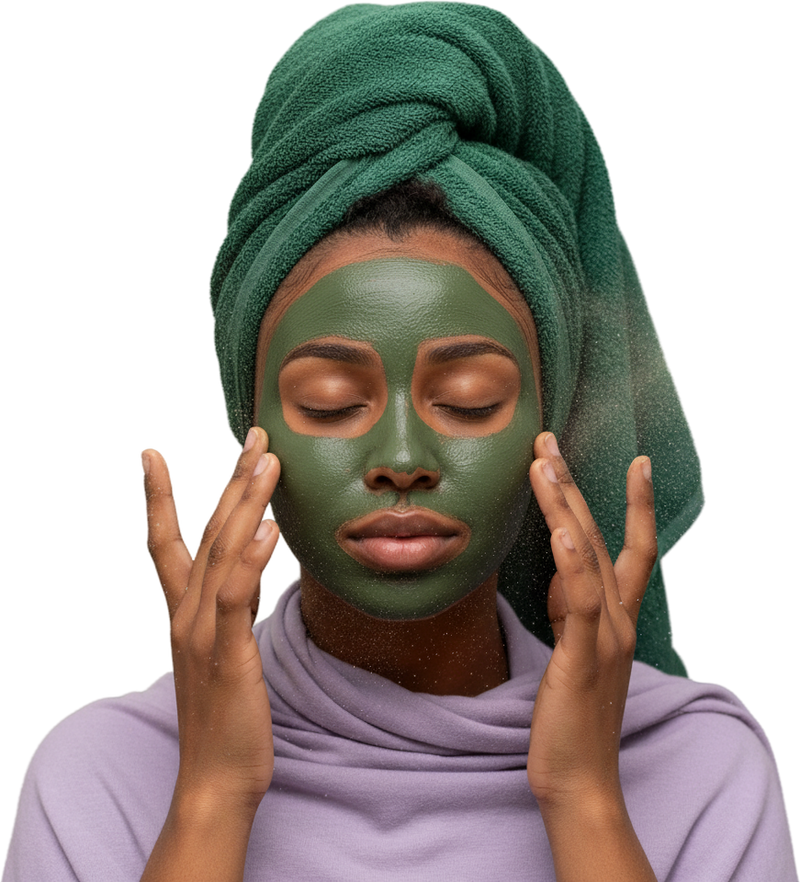 Woman with green qasil face mask applied